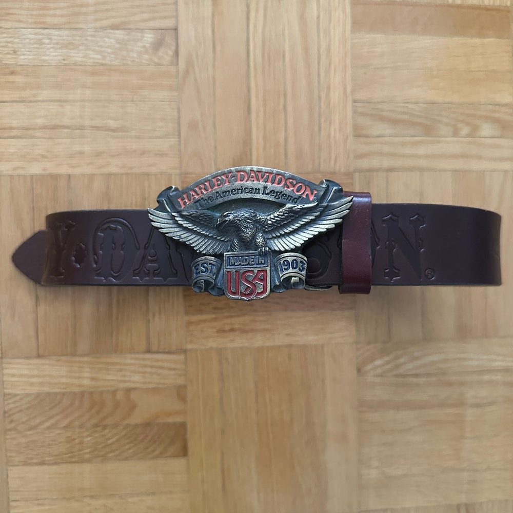 Harley Davidson Leather Belt and Buckle American Legend 1991 Baron USA H409